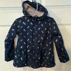 OshKosh B’Gosh Girls Hooded Winter Coat Navy Rose Hold Unicorn Size 24 Months
